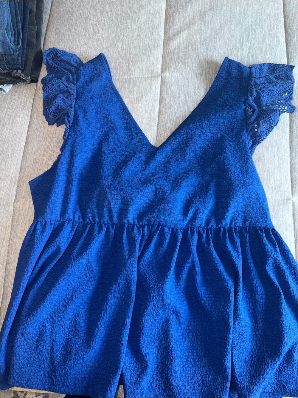 Royal Blue V‑Neck Flutter Sleeve Romper